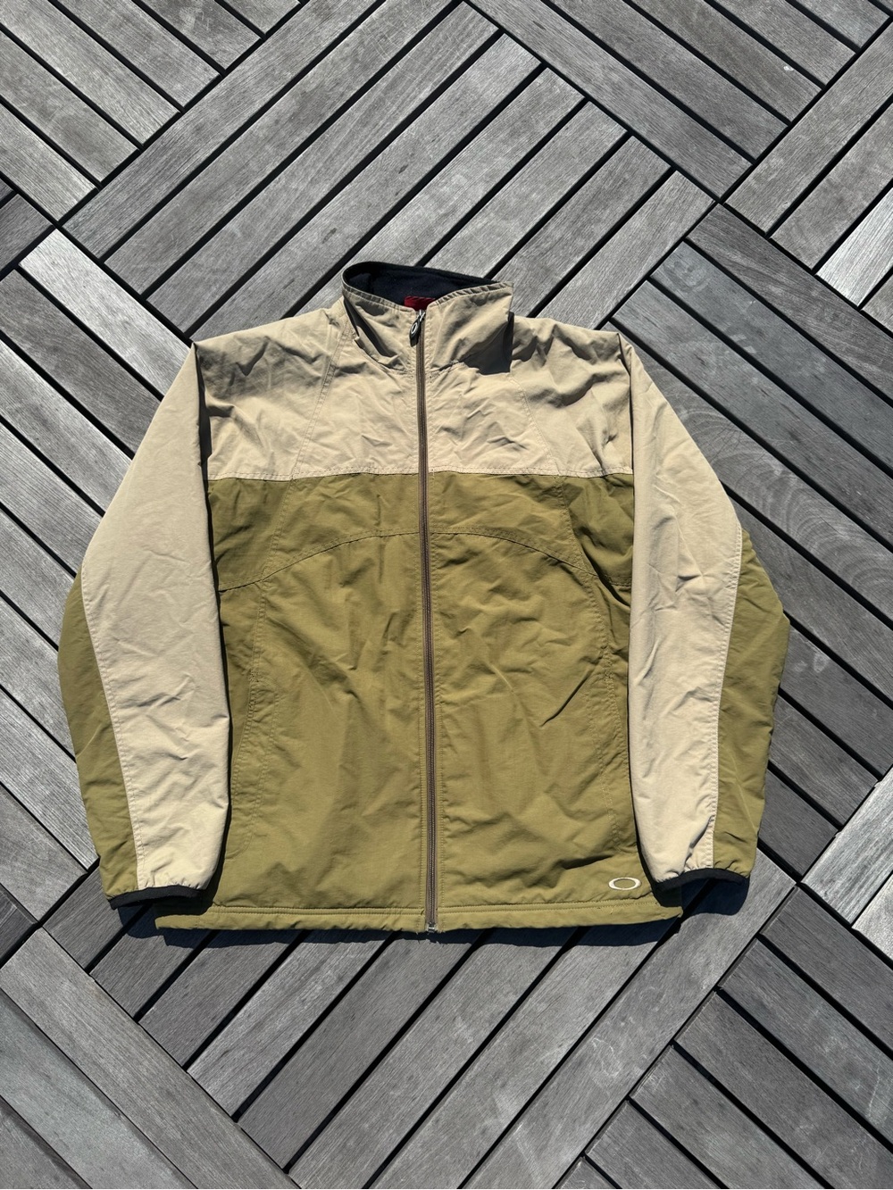 Oakley Men's Olive & Beige Full-Zip Windbreaker Jacket Vintage Y2K